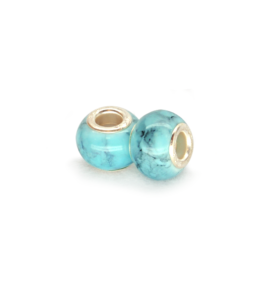 Marble donut bead (2 pieces) 14x10mm - Sky blue